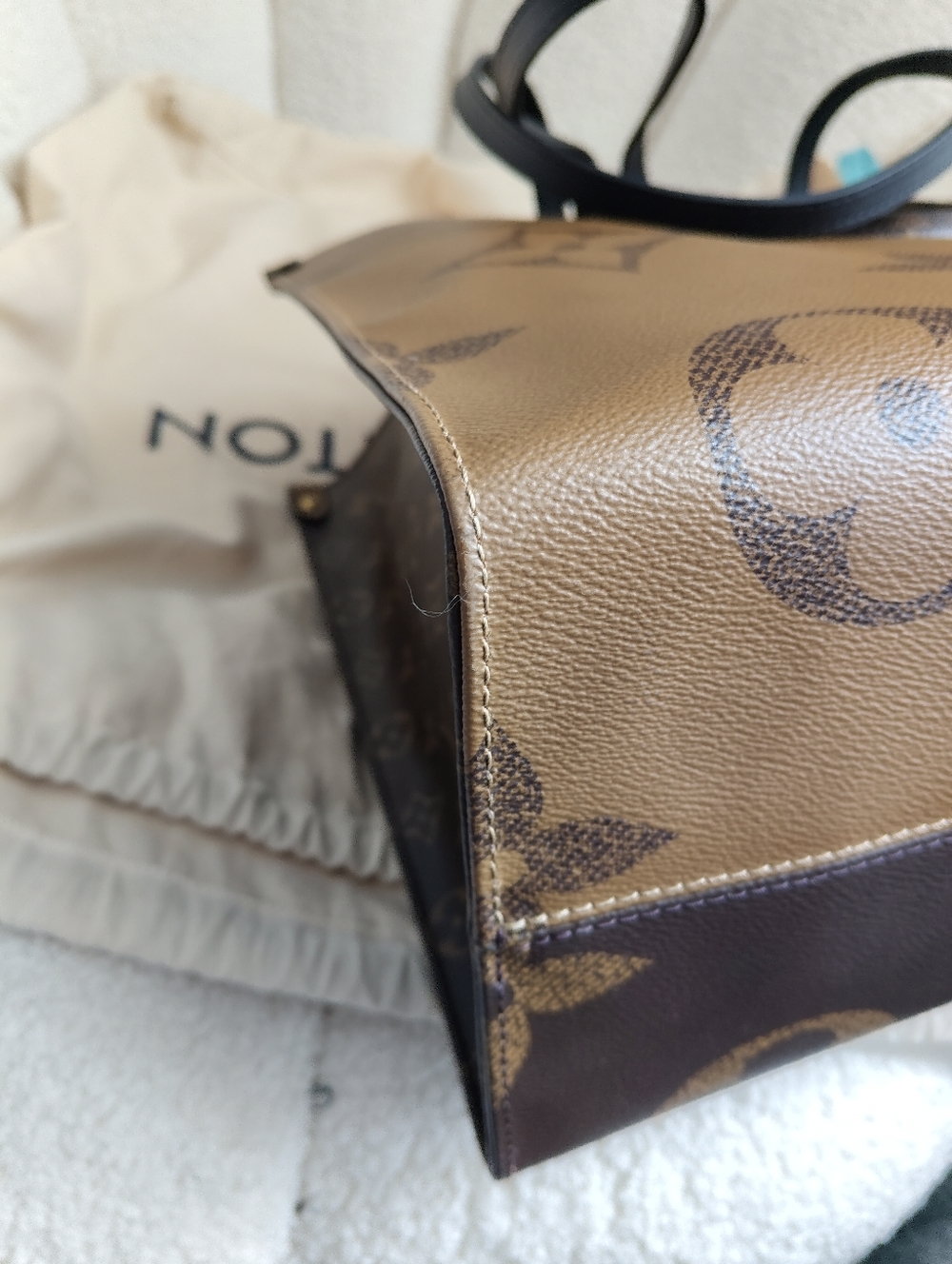 Louis Vuitton Monogram Canvas Tote with Red Interior and Black Straps - Picture 11 of 11